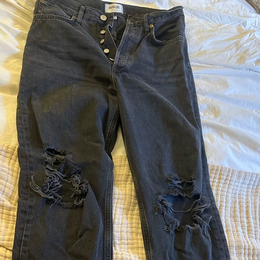 Agolde Distressed Dark Gray Skinny Jeans